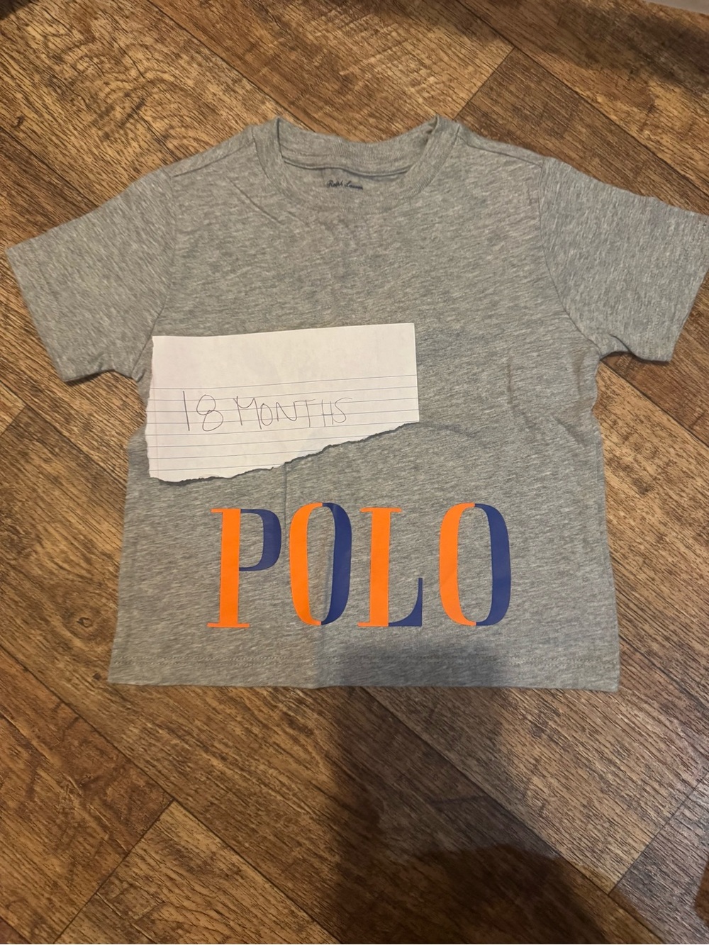 Ralph Lauren Grey Tee with Orange & Blue POLO Logo